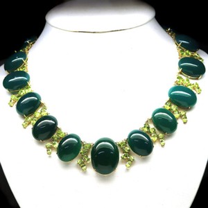 Authentic 925 Sterling Silver Green Agate & Peridot Necklace 20" 18K Gold Plated