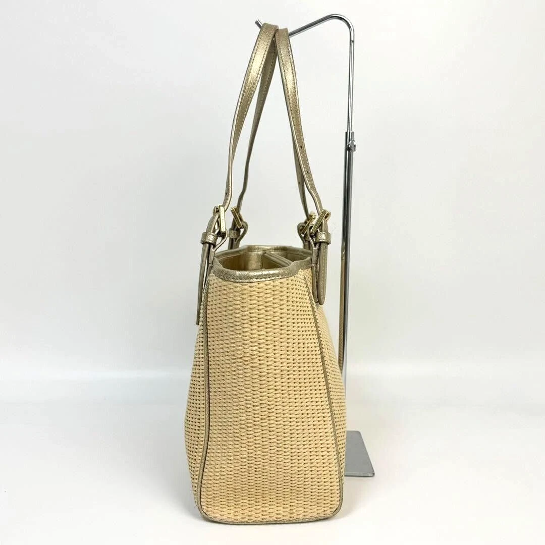 Borsa Tory Burch Basket borsa tote bag pelle paglia oro beige autenticata originale