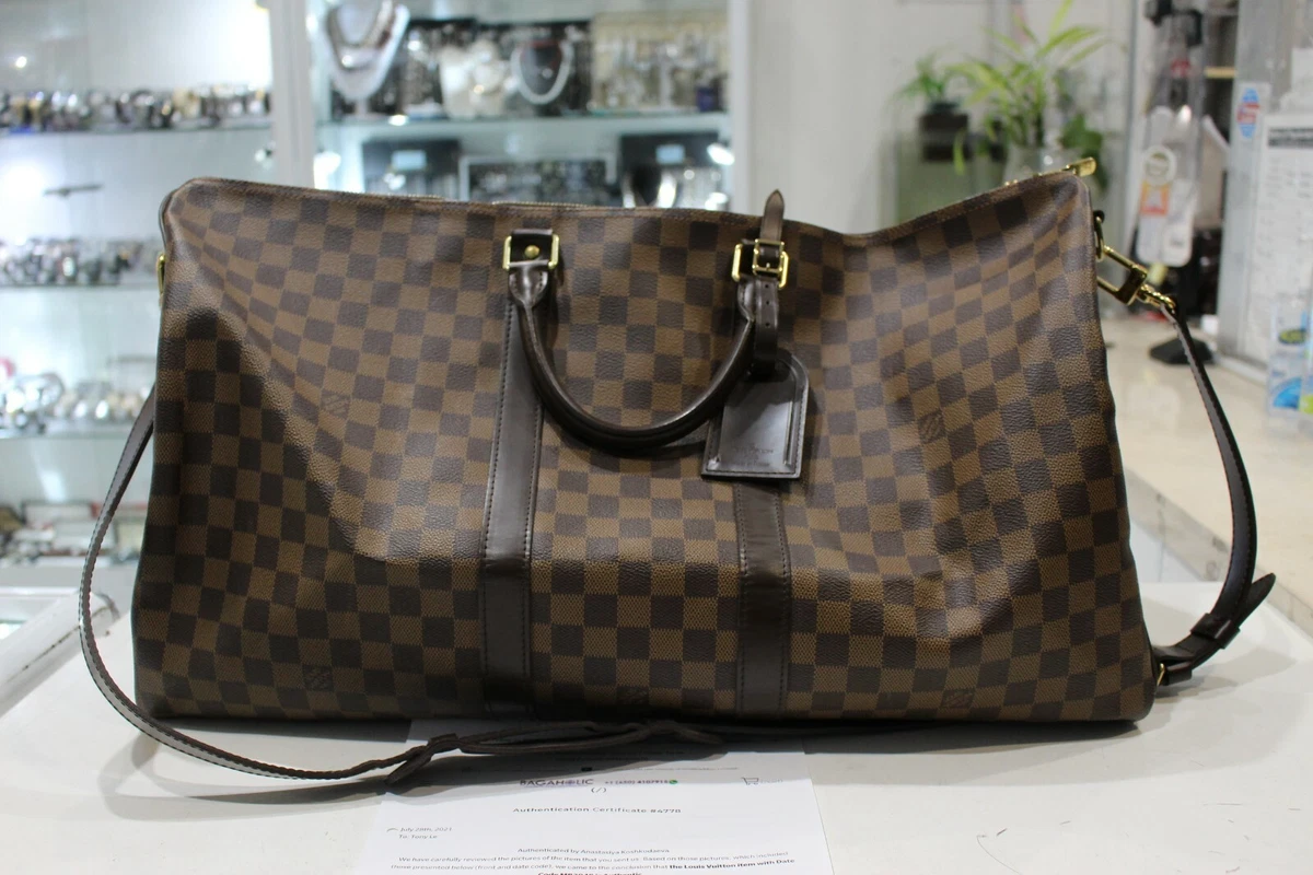 Louis Vuitton Keepall Bandouliere Damier Ebene (With Accessories) 45 Brown