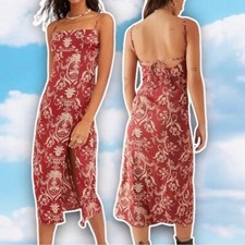 URBAN OUTFITTERS - Sasha Satin Midi Slip Dress Red Baroque Scroll Royalcore MED