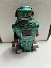 Mighty Robot Tin Litho Wind Up Toy. Green. Japan. Works. Noguchi