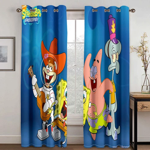 Kids 3D SpongeBob SquarePants Curtains Indoor Blackout Curtains Ring Top Eyelet - Picture 6 of 18