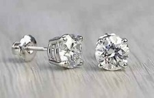 2Ct Round Cut VVS1/ D Lab Created Stud Earrings 14K White Gold Plated Screw Back
