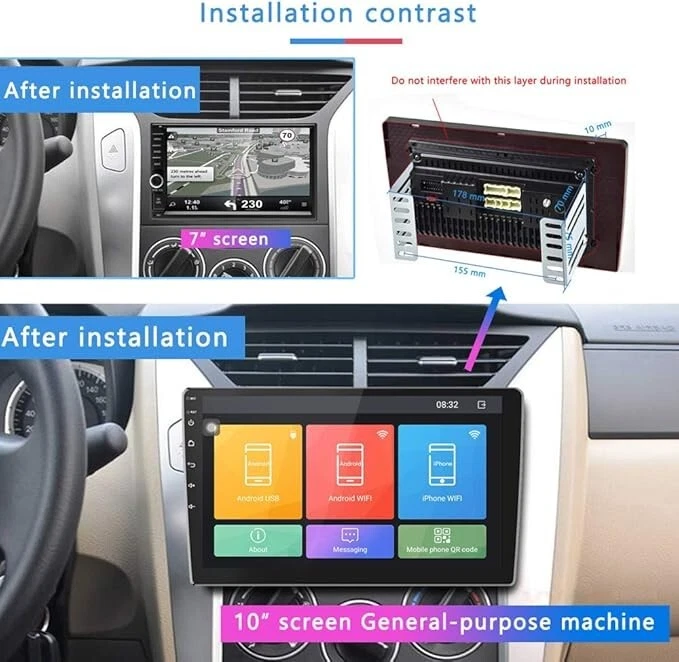 AUTORADIO 2 DIN 10 POLLICI ANDROID BLUETOOTH GPS 4GB DI RAM+64GB CON RETROCAMERA - Immagine 3 di 4