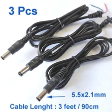 US Stock 3pcs HQ 5.5 x 2.1mm Male Socket DC Power Adapter Length 90cm / 3ft