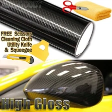 120" x 60" HIGH GLOSS 5D Black Carbon Fiber Vinyl Wrap Bubble Free 10ft x 5ft 6D