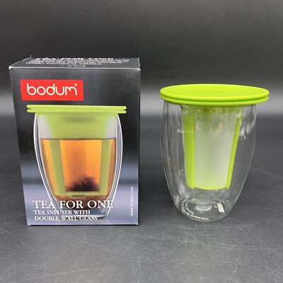 Bodum Tea For One 12oz Double Wall Glass Tea Cup Infuser W/Box