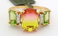 LAB CREATED 2.54 Cts TOURMALINE, GENUINE PERIDOT & DIAMOND RING 10K GOLD - NWT