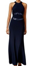 Betsy & Adam Navy Sequined Cut-out Halter Gown Formal Dress Size 4