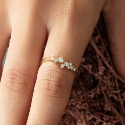 Diamond Stacking Ring / 14k Gold Diamond Cluster Wedding Band  Diamond Engagemet