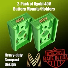 2-Pack Battery Holder Wall Mount Heavy Duty For RYOBI 40V USA-Made