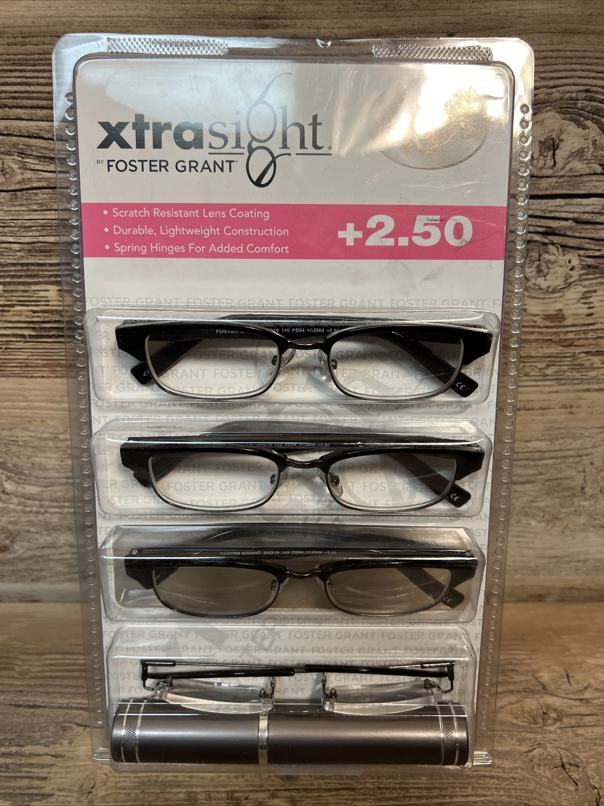 Xtra Sight by Foster Grant Full Frame Reading Glasses 4 Pack +2.50 NEW