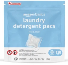 Amazon Basics Laundry Detergent Pacs Hypoallergenic Free & Clear 120 Count
