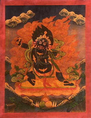 VAJRAPANI OLD  OIL VARNISHED ORIGINAL HAND-PAINTED TIBETAN THANGKA PAINTING