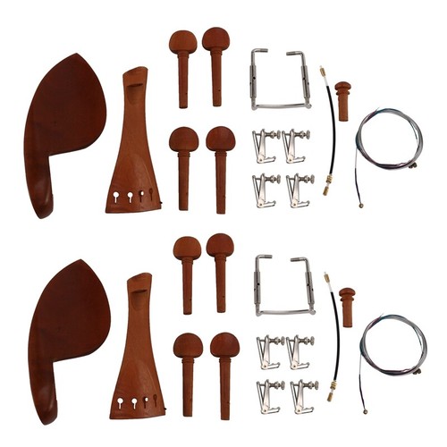 Kit Accessoires Violon 4/4 Yinfente | Ébène Naturel – Cordier, Chevilles, Tendeurs, Mentonnière, Pique Réglable