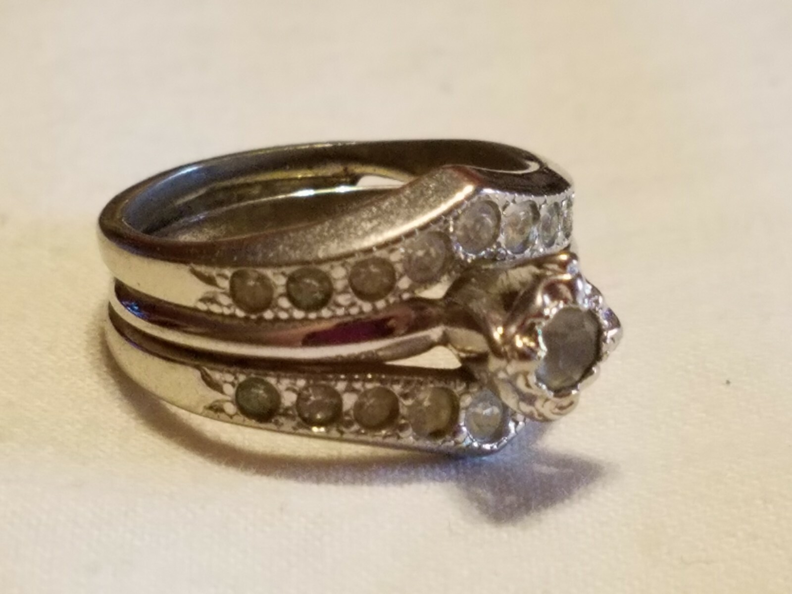 Engagement Ring Wedding Ring Wrap Set w/ simulated Gemstones sz 7.25