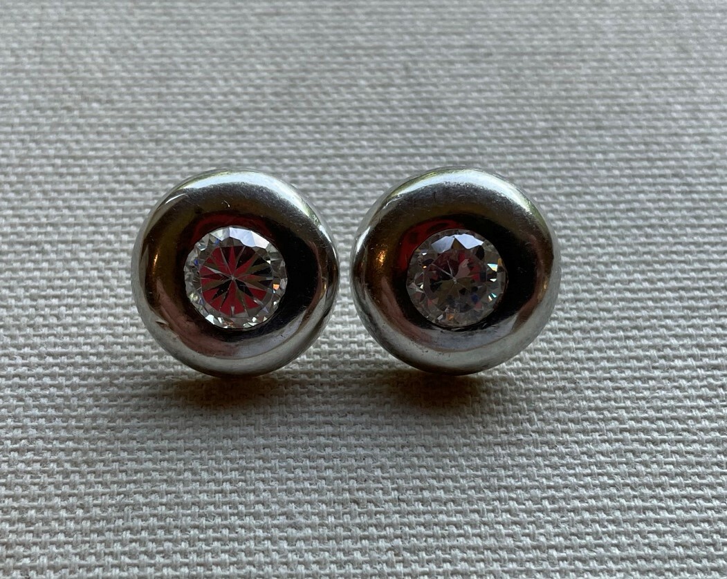 Solitaire Circle Statement Earrings Button Crysta… - image 2