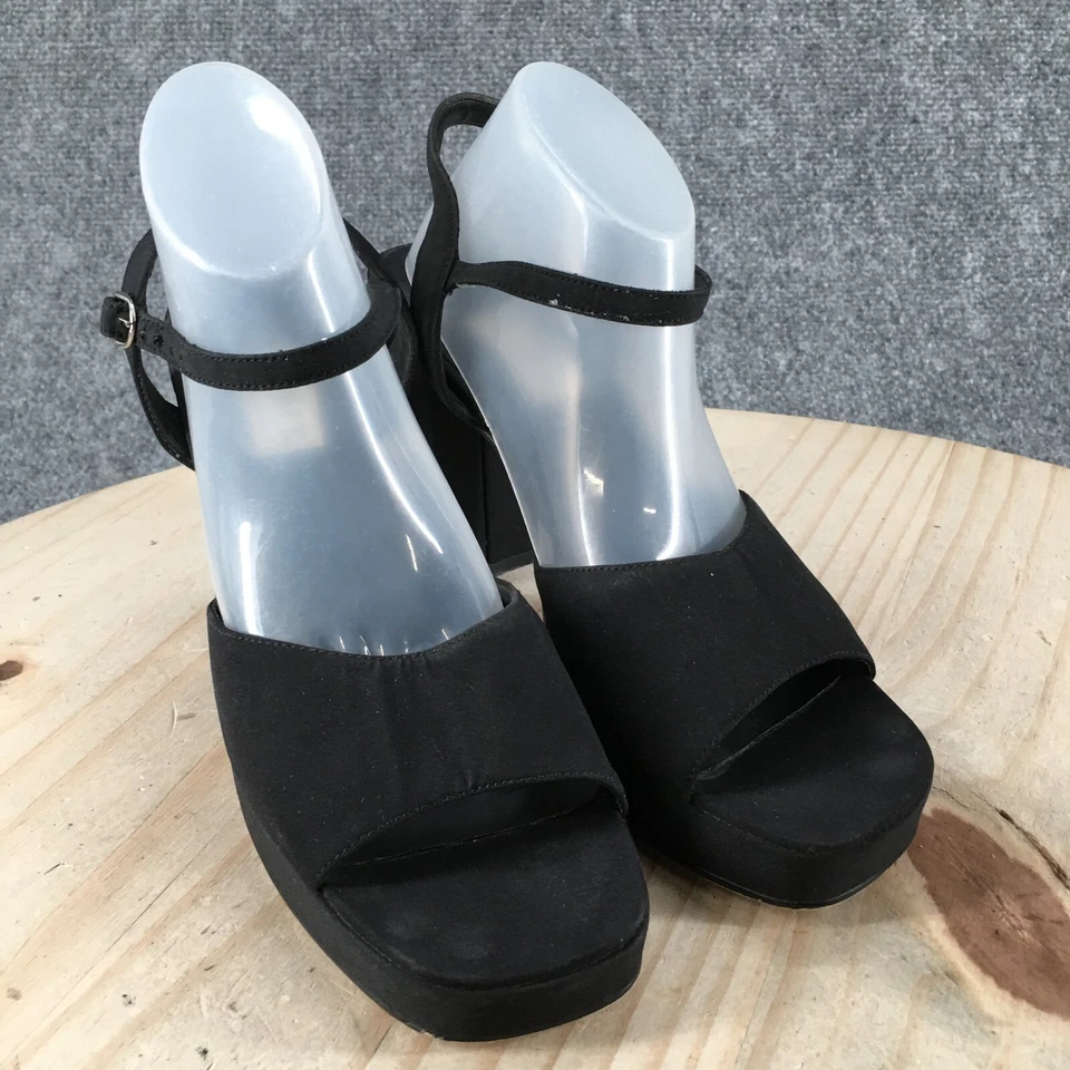 Sandalias Mix It Tacones Mujer 6.5 M Punta Abierta Tobillo Tirantes Hebilla Tela Negra Foto 3 de 4