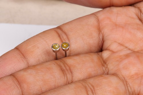3,0 mm Natürliche Gelbe Diamant Runde Rosenschliff Diamant Ohrstecker Sterlin... - Bild 5 von 6
