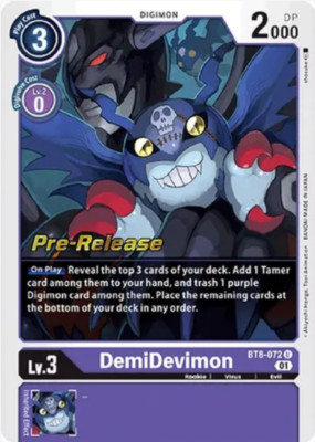 Digimon Card Game New Awakening - DemiDevimon BT8-072 U Pre-Release Gold Stamp