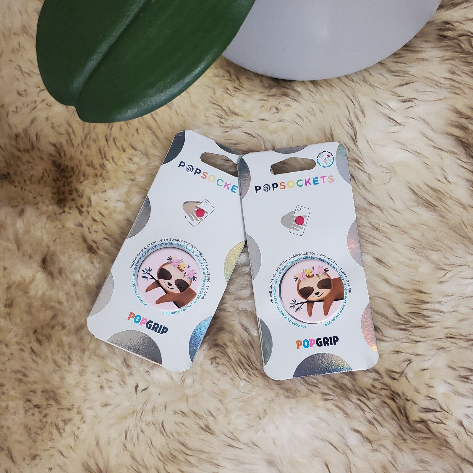 2 X POPSOCKET Sleeping Sloth  POP GRIP Pink Sweet Sloth Resting Phone Accessorie-image