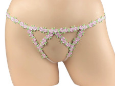 VICTORIA'S SECRET DREAM ANGELS EMBROIDERED CROTCHLESS THONG PANTY XS S M L XL