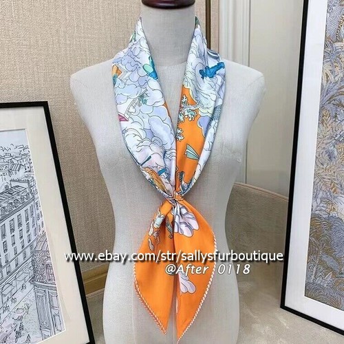 Sallys 14~18 Momme Twill Silk Wrap Scarf Bandanna Cloud Animal Print Shawl 35" - Picture 9 of 41