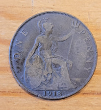 1918 King George V One Penny 1d coin - Almost F.