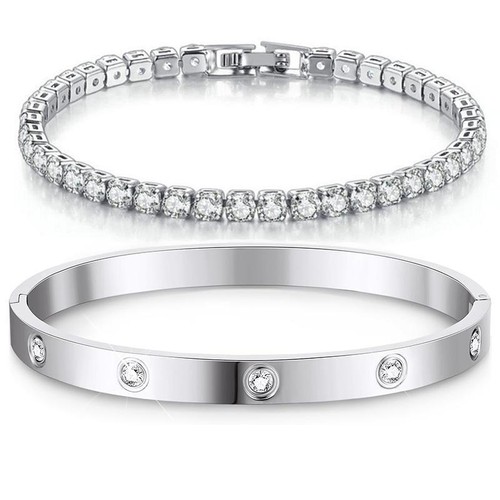 Stackable Plated Gold Bangles for Women, Cubic Zirconia Tennis Bracelet