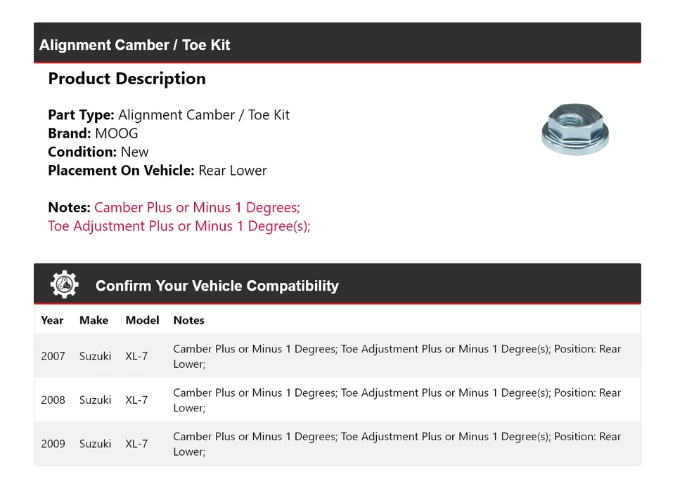 Kit de inclinación/punta trasera inferior MOOG 2007-2009 para Suzuki XL-7 alineación 2007 2008 Foto 2 de 4
