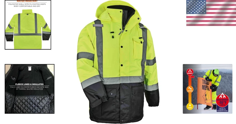 Insulated Parka Coat, High Visibility, ANSI Compliant - Image 2 of 4