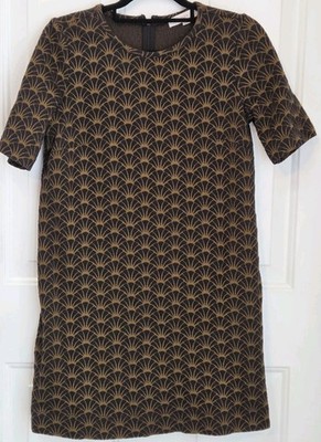 Ann Taylor LOFT ''Floral Fan'' Art Deco pattern short-sleeve shift dress - Size M