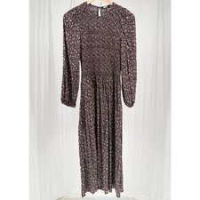 Madewell Floral Smocked Midi Dress Brown Long Sleeve Size S