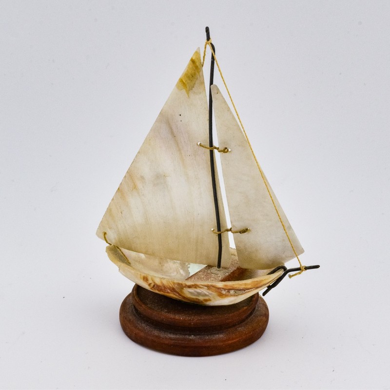 Victorian Era French Mother of Pearl Shell Sail Boat Souvenir 4.5" Tall