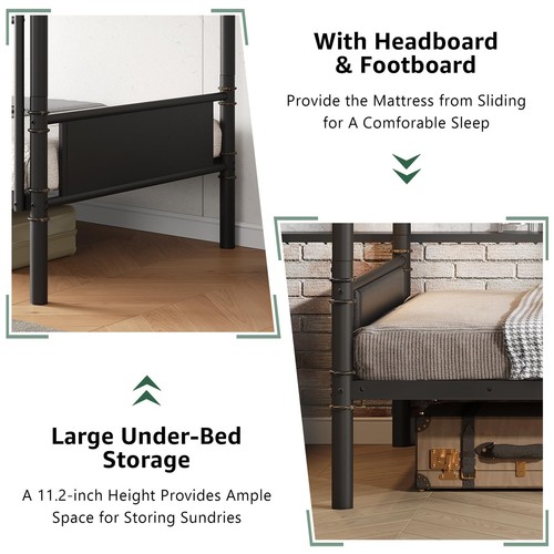 Bunk Bed Twin Over Twin, Heavy Duty Metal Bunkbeds with Ladder and Full-Lengt... - Picture 6 of 9