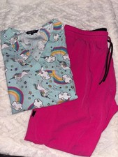 Unicorn Rainbows Pink Scrub Set sz S