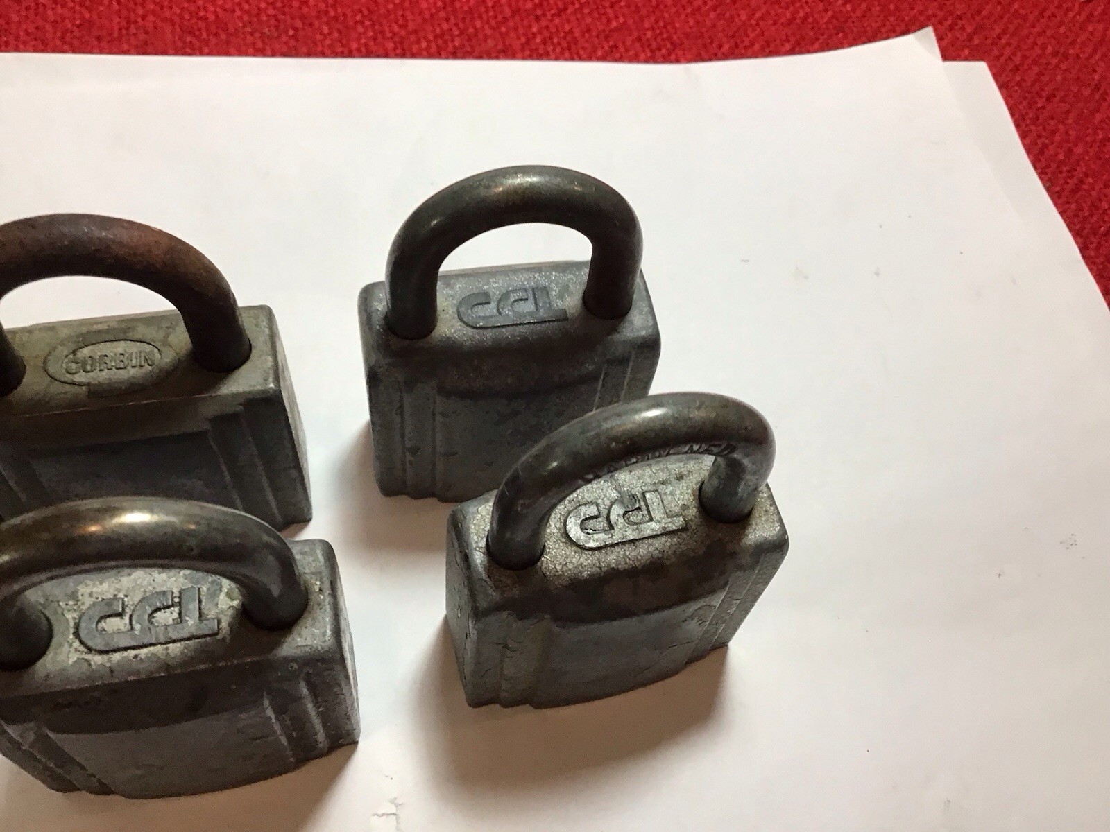 Lot Of 6, Corbin  Antique  Vintage Padlocks One Key All Keyed The Same.