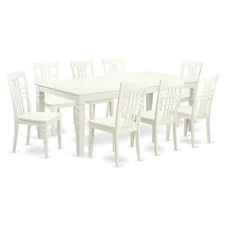 East West Furniture Logan 9-piece Wood Dining Table and Chairs in Linen White