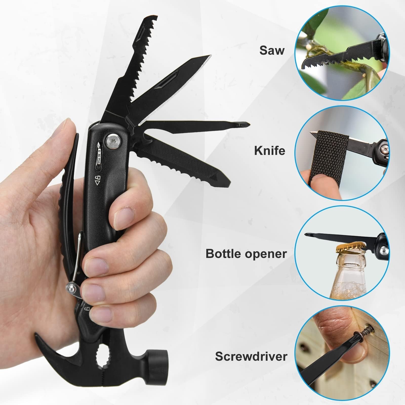 BIIB Dad Gifts, 12 in 1 Hammer Multitool, Camping Essentials Survival ...