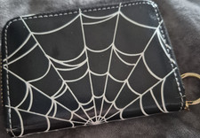 Black White Spider Web Zip-Around Women's Wallet with Key Ring Gothic Halloween