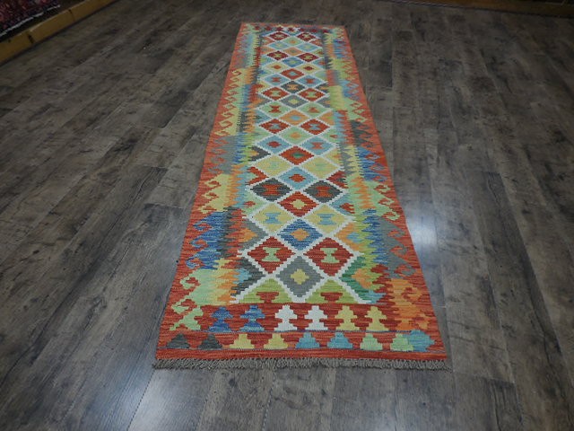 Authentic Afghan Chobi Vegetable Kilim Rug Tribal Geometric Design Rug 2.8x9.9