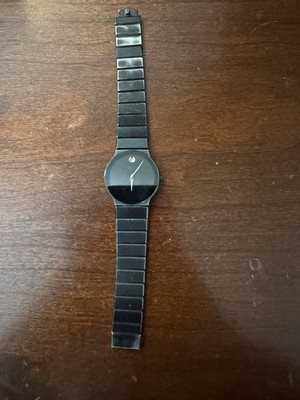 Movado Museum Black Analog Quartz Wristwatch Metal Bracelet Minimalist Dial