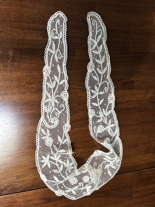 Antique Point D'Argentan  Lace Lappet, Ecru color , 37" long, 3" wide, NOS