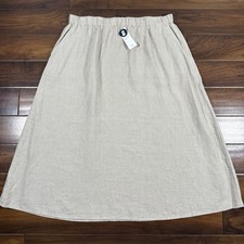 Eileen Fisher Women's Size Large Natural Organic Linen Bias Gathered Maxi Skirt