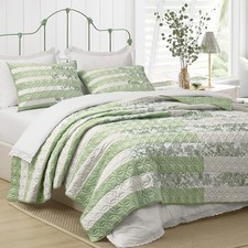Spring Quilt King Sage Green Patchwork Real Stitched Cotton
