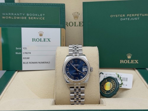 Rolex Datejust Midsize 178274 31mm Blue Roman Dial 18k Gold St...