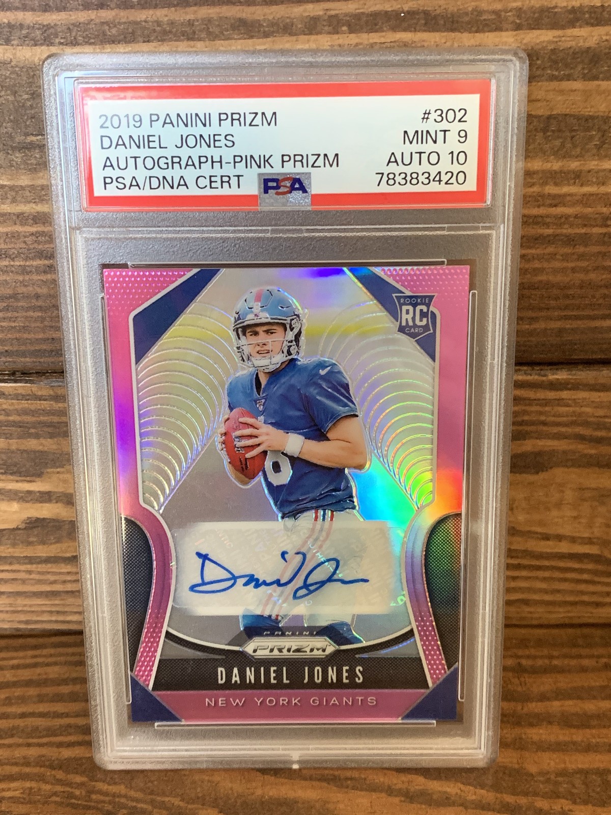 2019 Prizm Daniel Jones Rookie Auto Pink Prizm #302 | PSA 9 (Auto 10) - POP 2