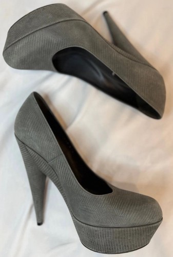YSL Yves Saint Laurent ALIAMA Lizard Suede Platform Heels Pumps Shoe Sz 7 $695 - Picture 9 of 12