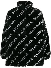 Balenciaga All Over Logo Faux Fur Boa Jacket Size 34