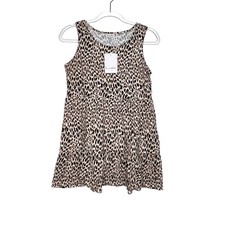 LOVE FIRE Youth Kids Leopard Print Tiered Tank Dress Sleeveless Tan Black Size L